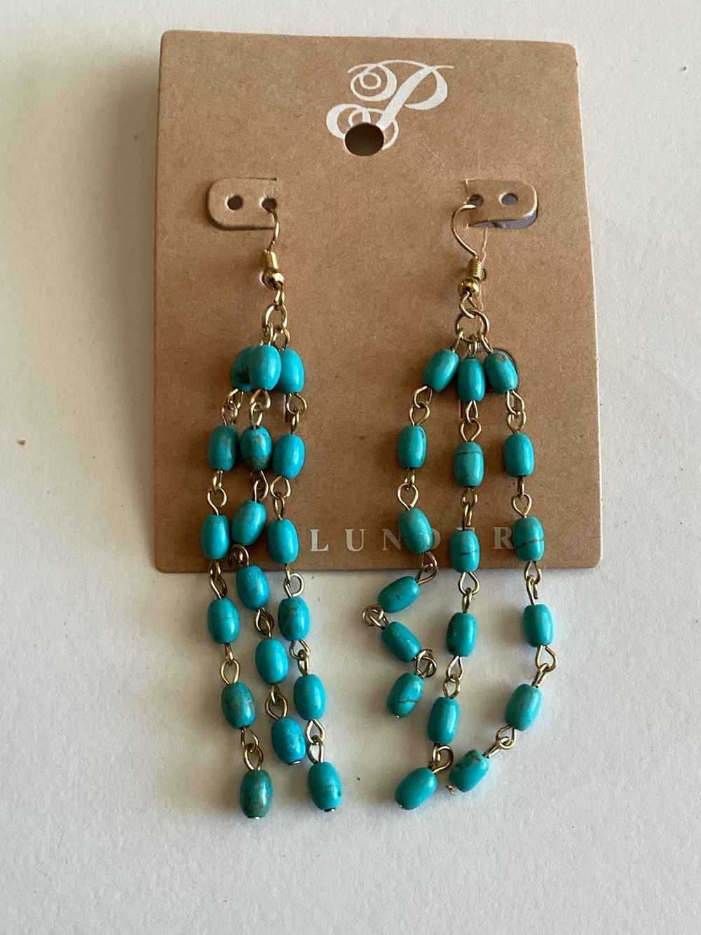 Plunder Turquoise‎ Colored  Beaded Triple-Strand Dangle Earrings